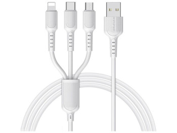 Кабель USB Borofone BX16 3-in-1 Easy IP+Micro+Type-C Колір Бiлий