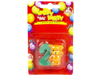 Свечка для торта "Медвежонок" "2" Помічниця "Happy party" 3,5см