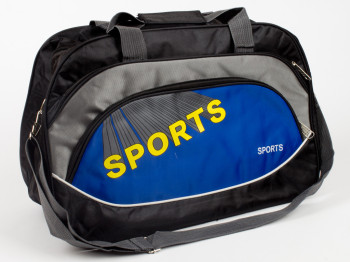 Сумка спортивная чёрная с синими вставками "SPORT"