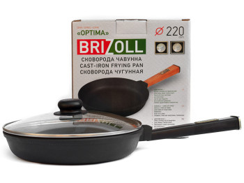 Сковорода чугунная Brizoll "Optima-Black" ст. крышка, съемная ручка D22см, 40,7х23х10,1см О2240-Р1-C