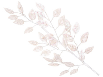 Декоративная ветка Листья, 54см, цвет белый с розовым глиттером