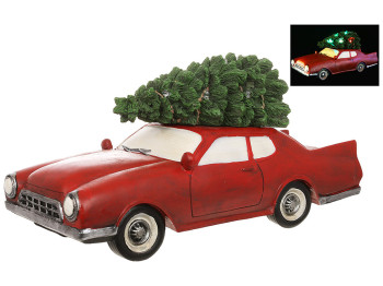 Декоративна фігура Машина з ялинкою і LED підсвічуванням, на батарейках (3xAA), 38,5x15,5x18,5см