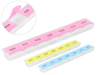 Органайзер для таблеток с подписями дней недели, 7 отделений, пластик, 21×3,5см