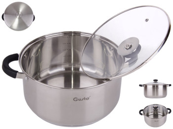Кастрюля Gusto со стекл. крышкой, все типы плит, капсул. дно, нерж. сталь D24см 5,5л GT-1104-24