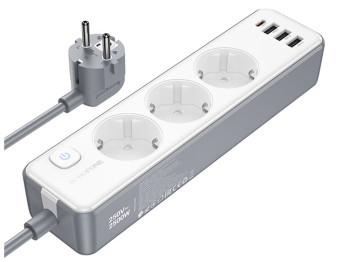 Сетевой удлинитель Borofone BAC9 PD20W, 3 USB, 1 Type-C, кабель 2 метра, цвет белый