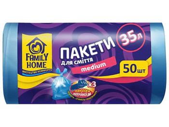 Пакеты для мусора Family Home, 45x55см, голубые, 35л, 50шт