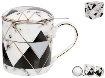 Чашка з ситом, 380мл, колір - блакитний з чорним та золотом