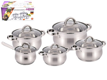 Набор кастрюль с крышкой Benson, из нержавеющей стали (цена за набор 10 предметов)