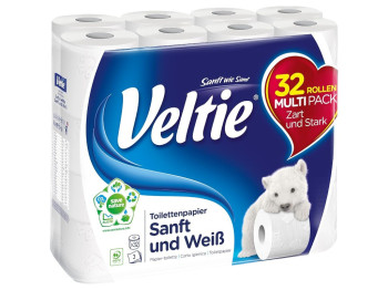 Бумага туалетная Veltie Soft & White, 32 рулона, 3 слоя, экологичная, 41х21,5х38,8см, цвет белый