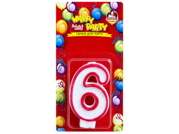 Свічка для торта Помічниця Happy Party, рожева глазур, цифра 6, 7,5 см
