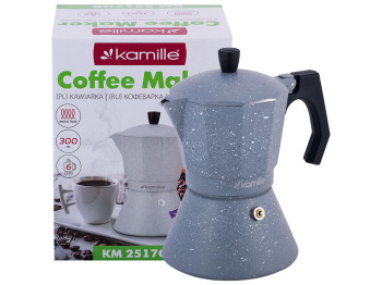 Кофеварка гейзерная Kamille (6 порций) алюминий, широкое индукционное дно 300мл (серый мрамор)