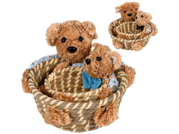 Кошик великодній з ведмедиками, лоза, тканина, 13см, 19см, 2 дизайни (ціна за набір 2шт)