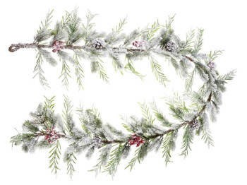 Гірлянда з хвої засніжена з декором з ягід і шишок, 190см