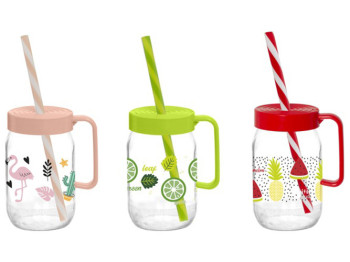 Чашка Herevin Decorated Mug Mix, с трубочкой, 370мл, 8699038093713
