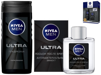 Набір чоловічий Nivea men Ultra 2020 (лосьйон після гоління 100мл+гель для душу 250мл)