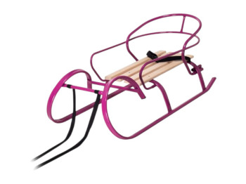 Санки детские со съемной спинкой Снегирь, металлические с деревянным сиденьем, фуксия, Vitan