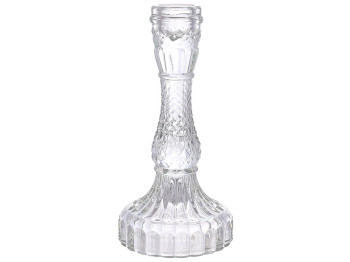 Подсвечник стеклянный прозрачный Crystal для тонкой свечи, D9,5х17см