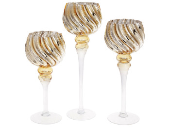 Набор стеклянных подсвечников, 30/35/40см (цена за набор 3шт) цвет – золото