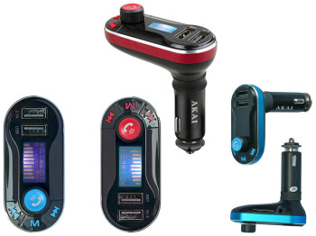 FM-модулятор 10м Akai FMB-66B USB(5В,2.1А)-Bluetooth(JL IC)-MP3-WMA-AUX 87.5-108.0MHZ 12-24В
