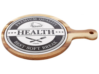 Деревяна дошка для сиру (десерту) з порцеляновою вставкою, 38см