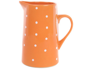 Глечик керамічний, колір - помаранчевий в білий горошок, 1л
