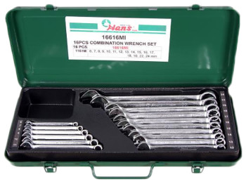 Набір ключів комбінованих HANS 6-24мм 16 предметів, металевий кейс (16616MI)