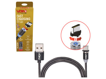 Кабель магнитный Voin MC-2302C BK USB - Type C 2,4А, 2м, черный (только зарядка)