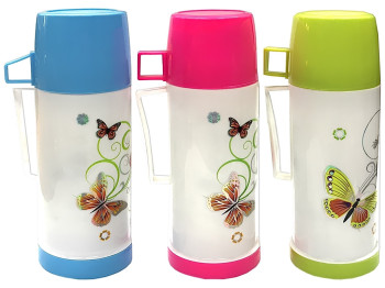 Термос вакуумний пластик і скло, 450мл, 3 кольори (ціна за 1шт)