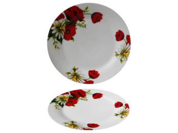 Тарелка обеденная с декором мак и ромашка, фарфор, диаметр 205мм