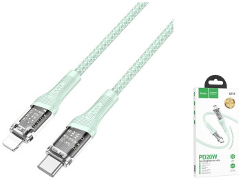 Кабель USB Hoco U111 Transparent Discovery Edition PD20W Type C to Lightning, Зелений