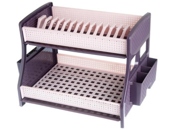 Сушарка для посуду R plastic, двоярусна з 2-ма піддонами, пудра-баклажан, 33003