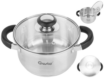 Кастрюля с крышкой GUSTO PRETO силиконовые ручки, капсульное дно, нерж. сталь 1,6л D16см GT-1104-16