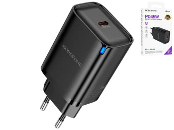Сетевое зарядное устройство Borofone BA86A, 1USB-C, PD/QC 45W + Type-C to Type-C, черный