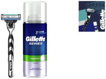 Набор подарочный муж. Gillette Mach3 бритва и смен. кассета+пена д/брит. Series Sensitive 100мл
