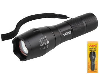 Ліхтарик ручний VOIN VL-8012, LED T6, 300Lm, зум, алюміній, 1х18650 или (3хААА не в комплекті)