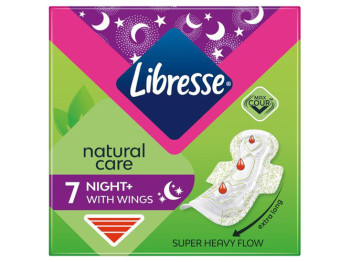 Прокладки гігієнічні нічні Libresse Natural Care Maxi Goodnight з крильцями, 7шт