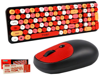 Беспроводная клавиатура и мышь TWolf TF350 Colorful, Цвет Черный/Красный