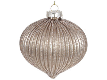 Ёлочное украшение Лук с декором из глиттера 10см, цвет - тёмный беж