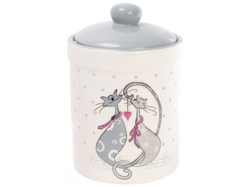 Банка керамічна з обємним малюнком Закохані коти, 1,1л
