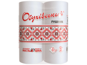 Бумажные полотенца Обухівський, СГ 17г/м, 2х слойные, 36 отрывов, белый, 2 рулона