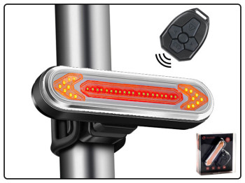 Велосипедный фонарь QCA2 STOP с указанием поворотов (красный+желтый), ЗУ micro USB, встр. аккум.