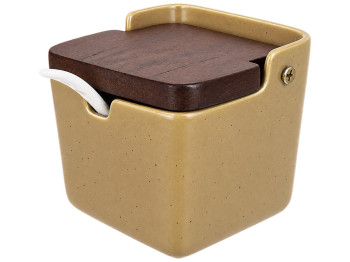 Емкость для хранения Natural Serving Grey с деревянной крышкой и ложкой, 250 мл, 9,5×9,5×9 см