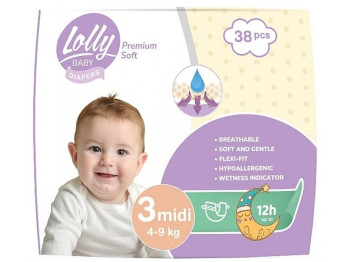 Підгузки дитячі Lolly Premium Soft Midi (4-9кг) 38шт
