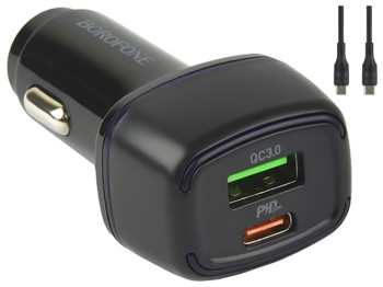 Автомобильное Зарядное Устройство Borofone BZ14A PD20W+QC3.0 Type-C to Type-C 3A, Черный