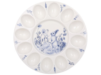 Фарфоровое блюдо для 12 яиц и пасхи Blue Bunny, D27см