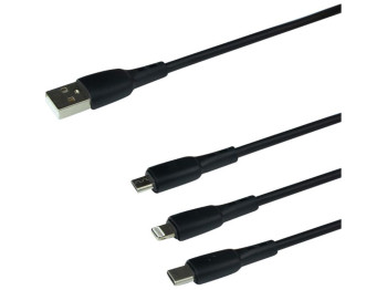 Кабель USB Borofone BX71 3-in-1 IP+Type-C+Micro Колір Чорний