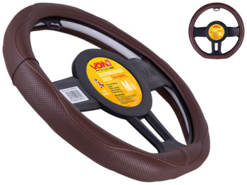 Чехол на руль VLOD-LF2161 BR M (37-39см), белая основа, кожа один шов/flat (цвет коричневый)