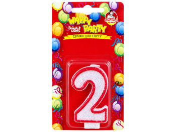 Свічка для торта Помічниця Happy Party, рожева глазур, цифра 2, 7,5 см