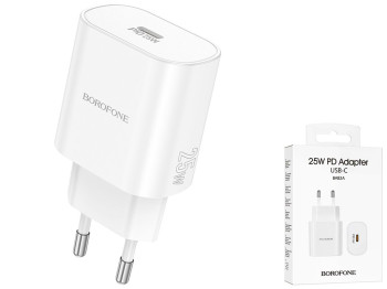 Мережевий зарядний пристрій Borofone BA82A 1USB-C PD/QC 25W, колір бiлий