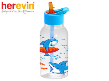 Пляшка для води Herevin Shark, детская с трубочкой, 460мл 75641